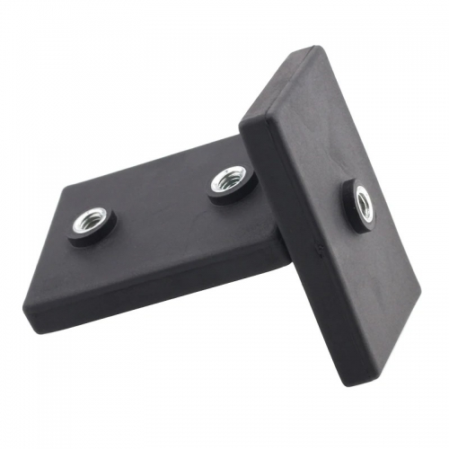 Rubber coated block magnet with screwed bush